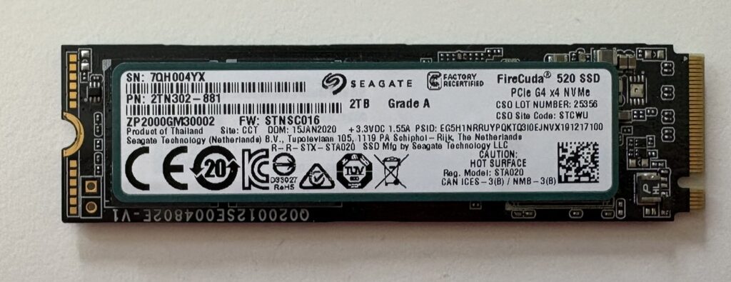 Seagate FireCuda 520 2TB NVMe SSD PCIe 4.0 M.2